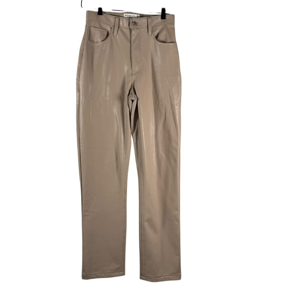 Abercrombie Curve Love Ultra High Rise 90s Straight Faux Leather Pants Tan 27/4